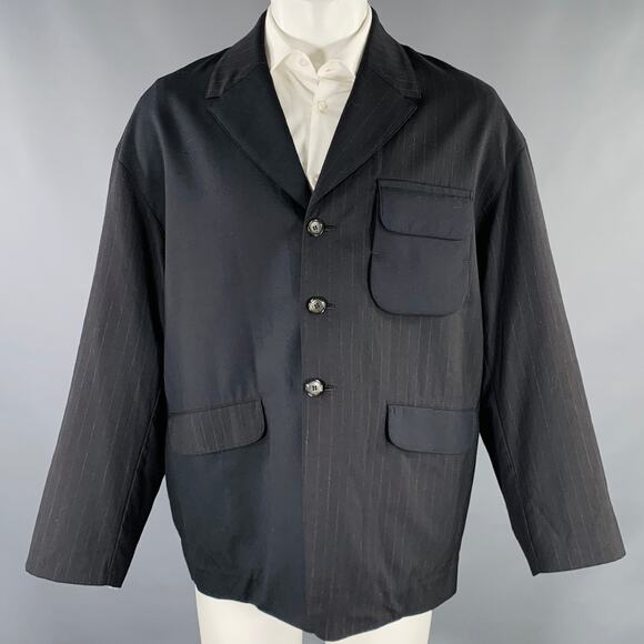 MY BEAUTIFUL LANDLET Size XS Black Stripe Wool Oversized Sport Coat - Picture 1 of 10